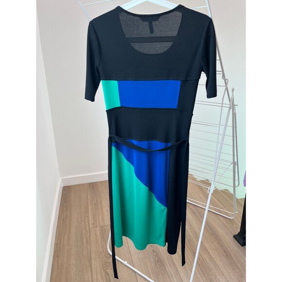 BCBGMaxAzria Petite Dress Colorblock Short Sleeve Stretch Black Green Blue XSP - Picture 6 of 6